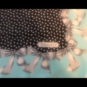 Tiffany Collectable Rare Silk T scarf with Tiffany Blue Border Bows Dramatic